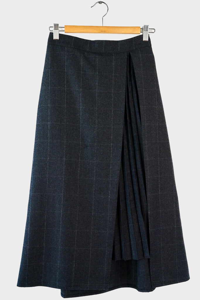 Pleated Windowpane Skirt