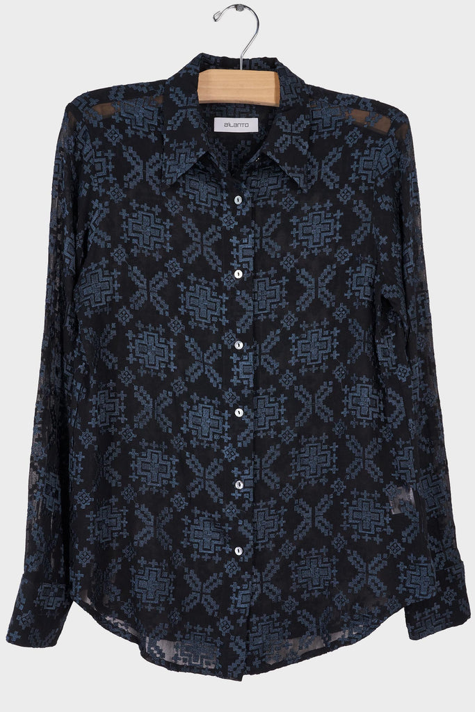 Sheer Emb Button Shirt