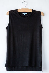 lost & found black linen sleeveless tee