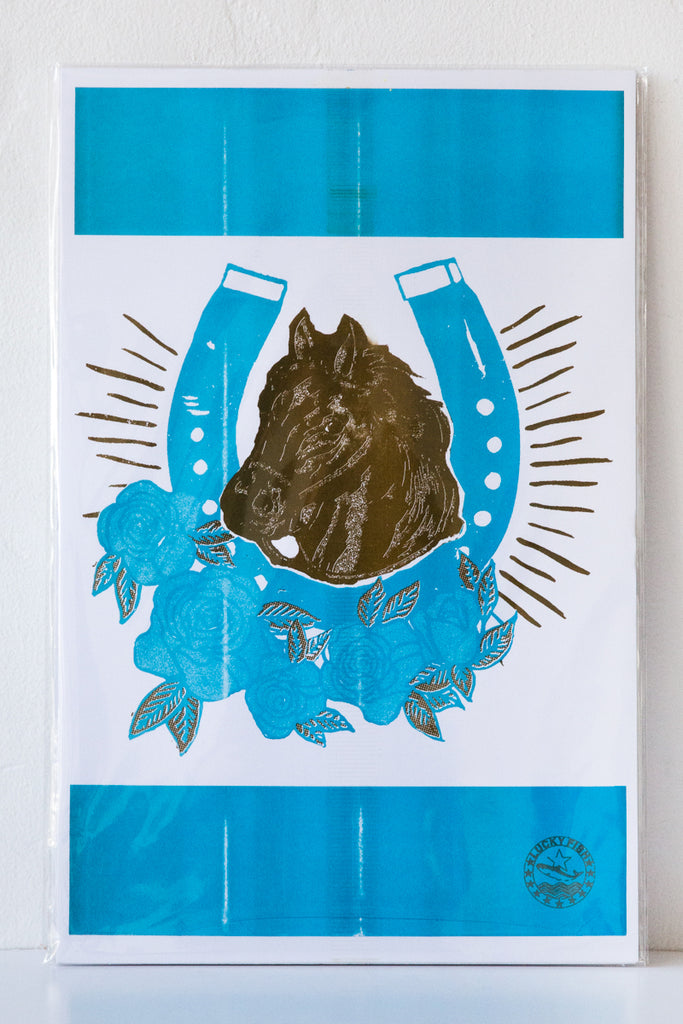 lucky fish horsey risograph print