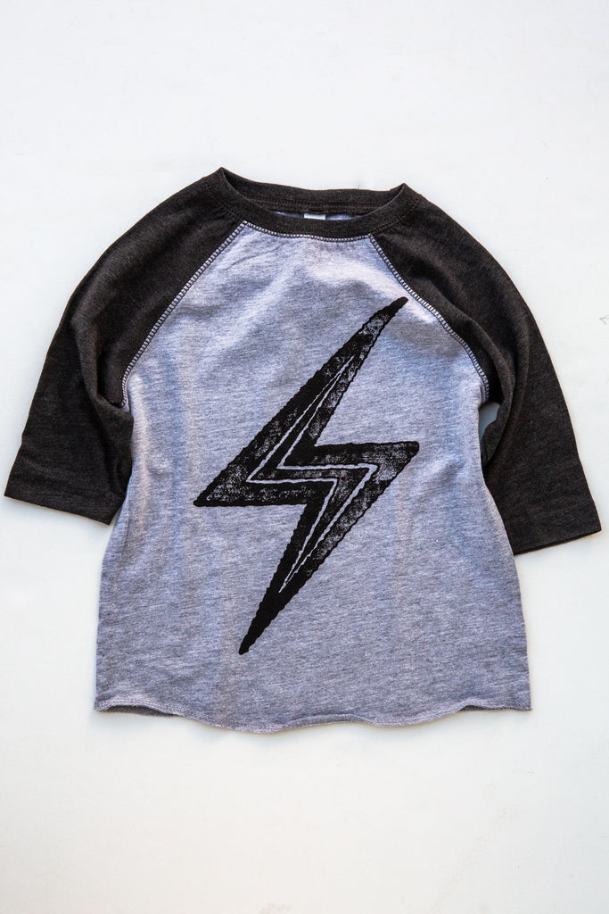 lucky fish heather grey thunderbolt baseball tee